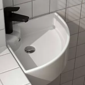 Eck Waschbecken Keramik mit Überlauf Hahnloch Waschtisch Keramikspülen 46x33x13c - Bild 1 von 11