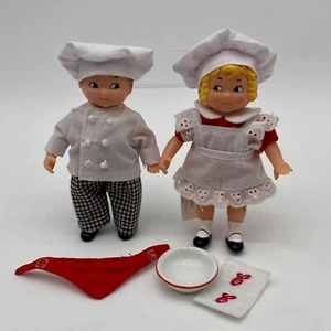 1995 Set 2 Campbells Kids Boy Girl Dolls 5” Clothing Bandana Bowl Apron Chef Hat - Picture 1 of 12
