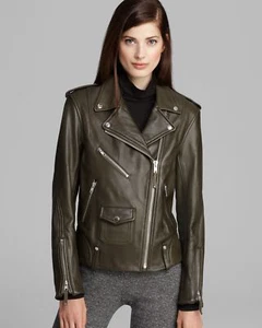 Chaqueta de Motociclista de Cuero Theory Dalayan Verde Caqui Pequeña S - $1,295 - Imagen 1 de 2
