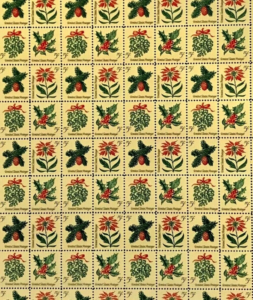 Full mint sheet of 100 #1254-57 Christmas Flowers 5 cent Tagged mint NH OG 1257a - Image 1 of 1