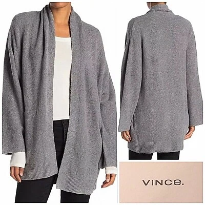 NUEVO CON ETIQUETAS $395 Vince Frente Abierto Gris Jaspeado Cárdigan Suéter MED Chal Cuello ELASTIZADO Foto 1 de 4