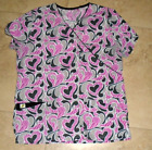 Pink Grays Paisley Swirl Hearts Scrub Uniform Top Ladies M Medium