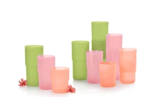 Tupperware Tabletop Tumblers Set 8, 12 & 18 oz Four each Pink Green Peach New - Picture 1 of 6