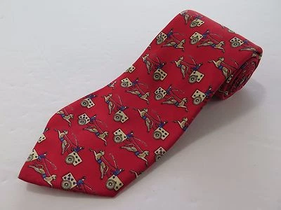 Corbata Salvatore Ferragamo 100% Seda Rojo Carros Caballos Saltar Hecha en Italia Foto 1 de 4