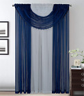4 Panels With Attached Valance All-In-One Navy Blue White Sheer Rod Pocket Curta