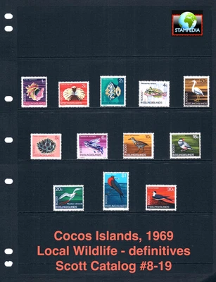 $9.00 Scott Value - 1969 COCOS ISL Shells Birds definitives CV MNH NH UMM - Image 1 of 4