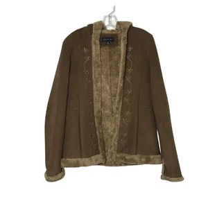 Braetan Embroidered Faux Fur Hooded Microsuede Coat Brown Medium - Picture 1 of 7