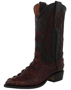 Mens Black Cherry Cowboy Boot Alligator Ostrich Print Leather Western Wear Rodeo - Picture 1 of 5