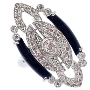 Vintage Estate Platinum Diamond 0.62ctw Onyx Ring sz 7.5 - Picture 1 of 15