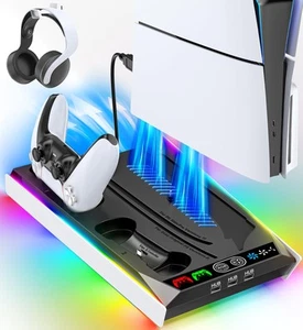 PS5/Slim/Stand for Disc & Digital, PS5 Storage & Charging Station with RGB Am... - Picture 1 of 7