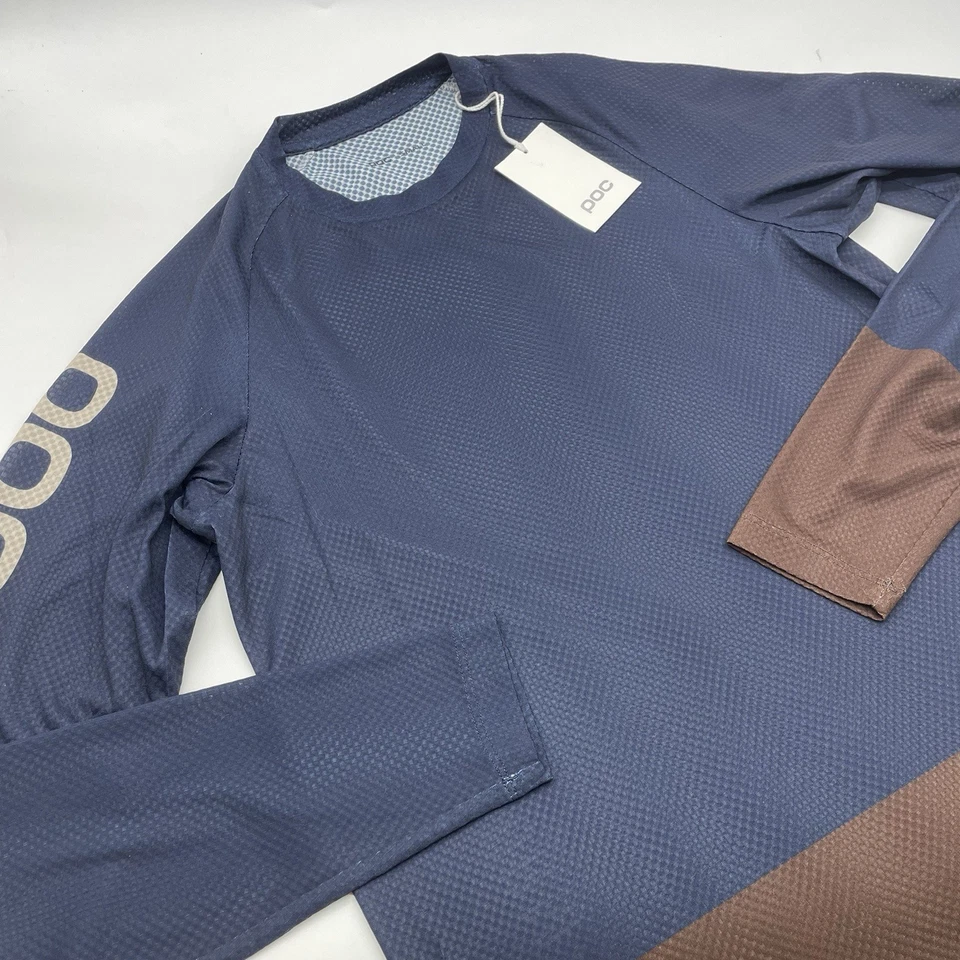 POC Men's MTB Small Pure Long Sleeve Jersey in a dark blue/aragonite brown - Image 1 of 4