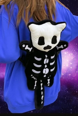 Mochila gótica Skeleton Kitty blanca y negra Halloween novedad nueva sin etiquetas Foto 1 de 4