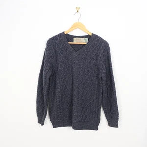 Maglione Aran maglia lana grigio navy Medium M uomo made in Ireland - Foto 1 di 6