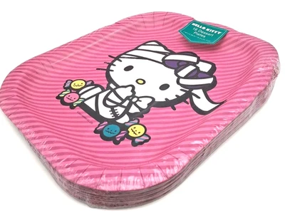 16 Paper Dessert Plates Hello Kitty  Monster Halloween Party Supplies Pink Mummy - Image 1 of 4