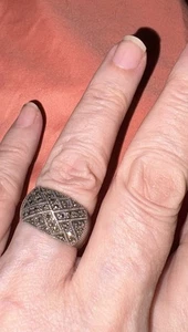 Stunning Marcasite Gemstone 12mm Dome 925 Sterling Silver Art Deco Ring Size: 8 - Picture 1 of 10