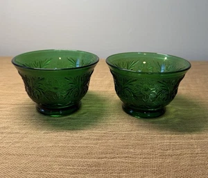 2 tazas de natillas de vidrio de la depresión Anchor Hocking "Sandwich Forest Green" años 40-50 - Imagen 1 de 4