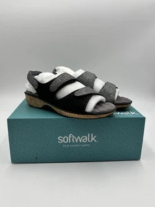 Softwalk Bolivia Black Embossed Women's Sandals US Size 9M Slingback Straps - Picture 1 of 9