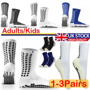 Adults Kids Football Socks Anti Slip Soccer Sports Socks Non Slip Grip Socks - Picture 1 of 18