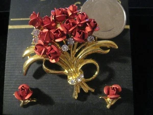 EARRINGS AND BROACH ROSES IN YELLOW / BROCHE Y ARETES DE ROSAS - Picture 1 of 5