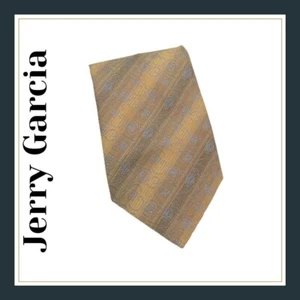 Jerry Garcia Tan Diagonal Stripes Floral Swirl Silk Collectible Neckwear Office - Picture 1 of 8