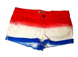 LEI Ashley Lowrise  Red White Blue Cuffed Hem Size 13 Reg. Soft Denim  Shorts  - Picture 1 of 3