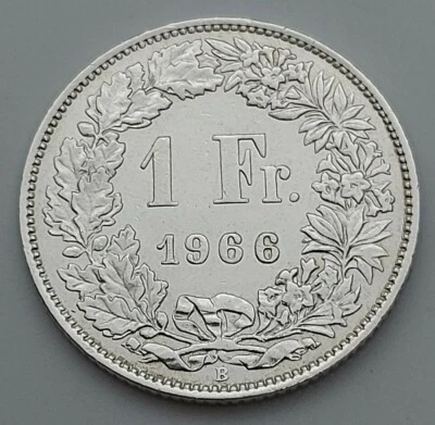 1 Franc / Franken / Franco 1 CHF 1966. Silver Coins from Switzerland, Original - Image 1 of 2