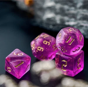 Berry Pink Shimmer/ Transparent Shimmer Acrylic Polyhedral Dice / D&D Dice Set - Picture 1 of 5
