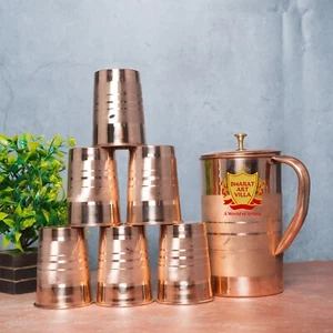 Pure Copper Jug Pitcher Luxury Design, Stylish Water Storage and Serving Pitcher - Picture 1 of 15