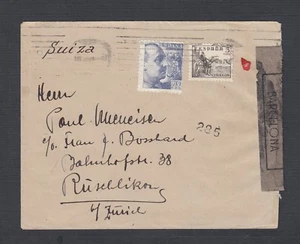 SPAIN 1940s WWII CENSORED COVER BARCELONA TO ZURICH SWITZERLAND - Picture 1 of 2