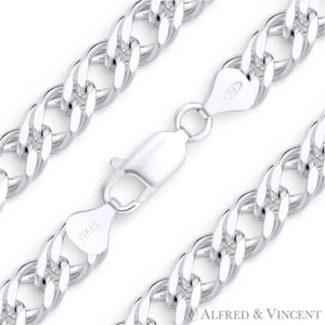 Brazalete de eslabones de doble bordillo de cadena italiana Rombo de 8,3 mm en plata de ley 925 Italia - Imagen 1 de 2