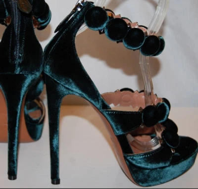 37.5/7.5❤️$1800 ALAIA Bombe SANDALIAS PLATAFORMA TACÓN ALTO CUERO TERCIOPELO VERDE Foto 1 de 4