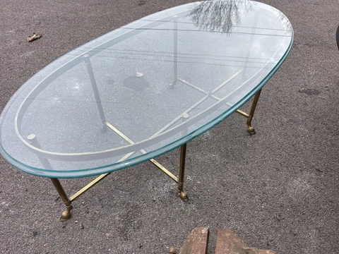 Mid-Century Modern Brass Hooved Feet Glass Coffee Cocktail Table by La Barge 60s Cover