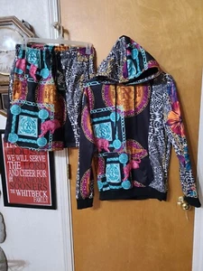 Reason 2-piece Hoodie & Shorts Set, Big Cat/Chain/Floral Print, S/M, NEW - Picture 1 of 15