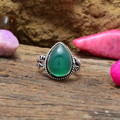 Extraordinario Verde Onix Piedra 925 Plata de Ley Handmade Anillo Todo Talla - Imagen 1 de 3