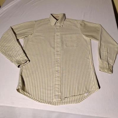 LL Bean Men Button Up LS Shirt Size 15.5 - 36 Yellow BlueStriped Single Needle - Image 1 of 4