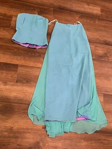 Vintage Lazaro Two-Piece Formal Gown Aqua Blue Chiffon Satin Prom Dress Y2K 90s - Picture 1 of 21