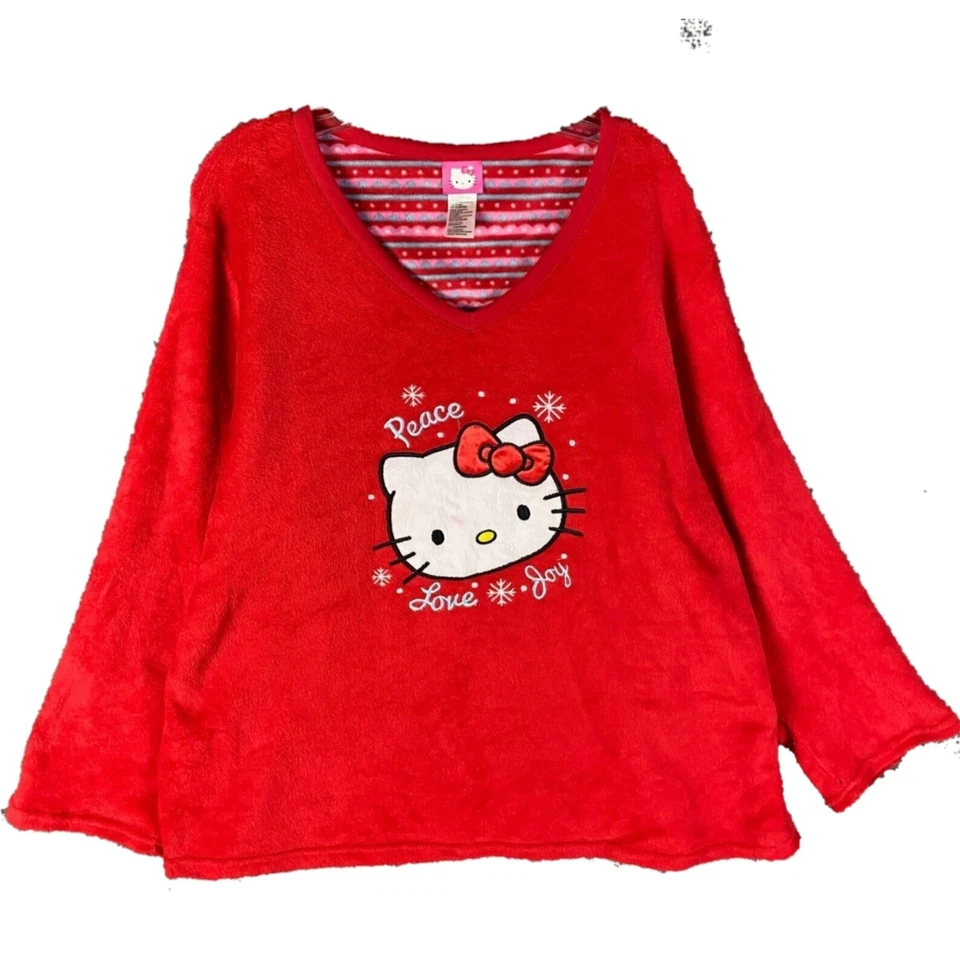 Ropa de dormir para mujer Hello Kitty 2X suéter polar rojo cuello en V suéter bordado Foto 1 de 1