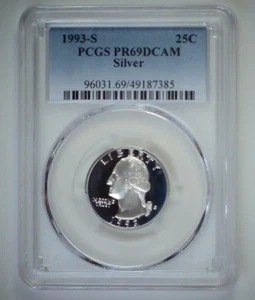 1993-S 25C Washington Quarter PCGS PR69DCAM 90% Silver 24lulo0615 - Picture 1 of 4