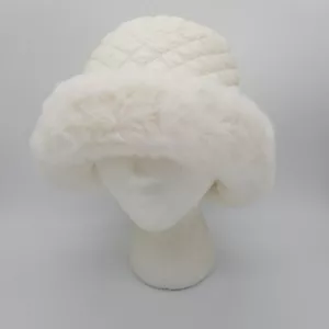 Crema Blanco Acolchado Piel Sintética Borde Pescador Cubo Campana Sombrero Cálido Invierno - Imagen 1 de 8
