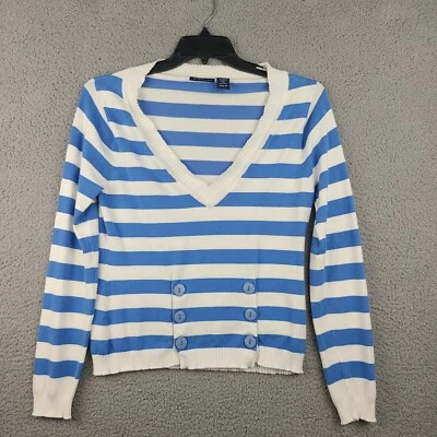 Bill Blass Jeans Sweater Womens Size M Blue White Striped Pullover Ribbed Trim - Image 1 of 4