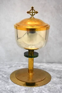 Antiguo Coborio, Taza Esterlina con Nodo Verde, 8 1/8" ht. (CU2033) chalice co - Imagen 1 de 14