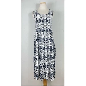 KAKTUS Kleid Midi blau weiß gesmokt Gr. XL Viskose ärmellos Crinkle Resortwear - Bild 1 von 6