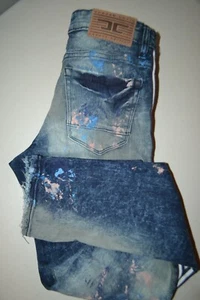 Jordan Craig Boy's Skinny Paint Splatter Distressed Striped Blue Jeans Sz 14 - Picture 1 of 12