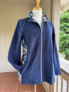 NWT L Tommy Bahama Aruba Cotton Spandex Dark Blue Floral Full Zip Jacket Women's - Picture 1 of 10