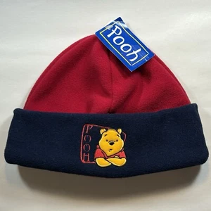 Vintage Disney Winnie The Pooh Hat Beanie Snow Cap Bear Blue Red Youth New NWT - Picture 1 of 3