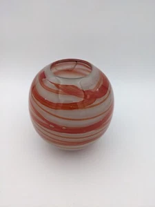 Earthy Glass Vase Studio Hand Blown Art Orange/Red Swirls Signed Michigan Decor - Picture 1 of 10