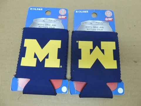 Michigan Wolverines Coozies 12oz Can Cooler Koozie Beer ERROR Lot of 2 Mistake Cover