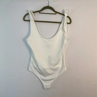 Lulus NWT Size L White Bodysuit Knotted Straps Strecth Pretty Please Playful - Image 1 of 4