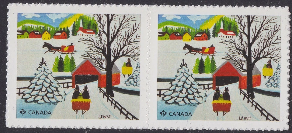 Canadá 3255 Navidad Maud Lewis Invierno Trineo Paseo Horz Par MNH 2020 Foto 1 de 1