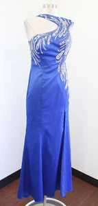 Mac Dugall Royal Blue Asymmetrical Neck Cutout Open Back Beaded Formal Dress 2 - Picture 1 of 12